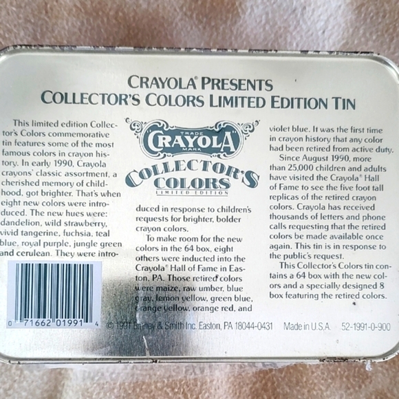 Crayola Collector Colors Tin Box Crayons Never Opened Circa 1991 - Picture 7 of 12